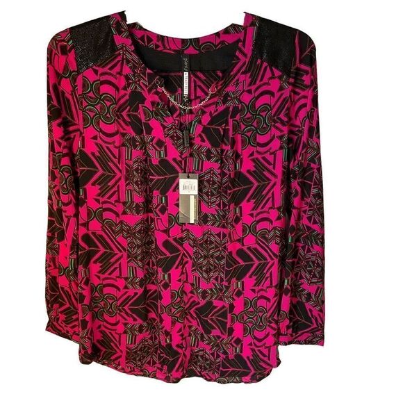 Plenty by Tracy Reese Fuchsia Laminated Yoke Peasant Blouse, NWT. M. Anthro, Rev - Picture 1 of 16